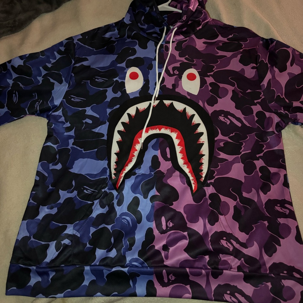 Bape Blue and Purple Camo Shark Hoodie hoodie and pants